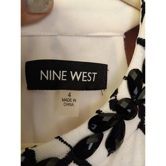 Nine West Ivory/black Geometric Sleeveless‎ Beaded Neck Dress Size 4 - Picture 4 of 13